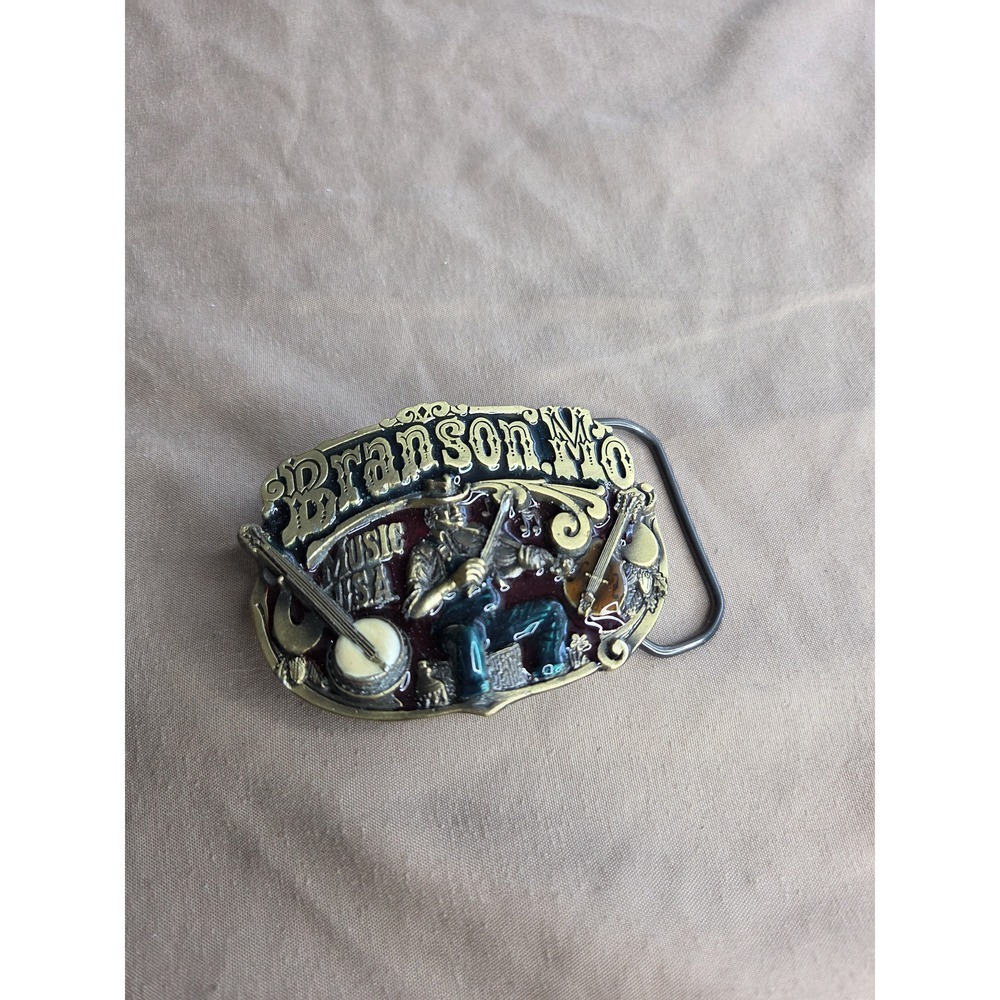 Men's Vintage Brass Branson Missouri Music Folk Art Belt Buckle